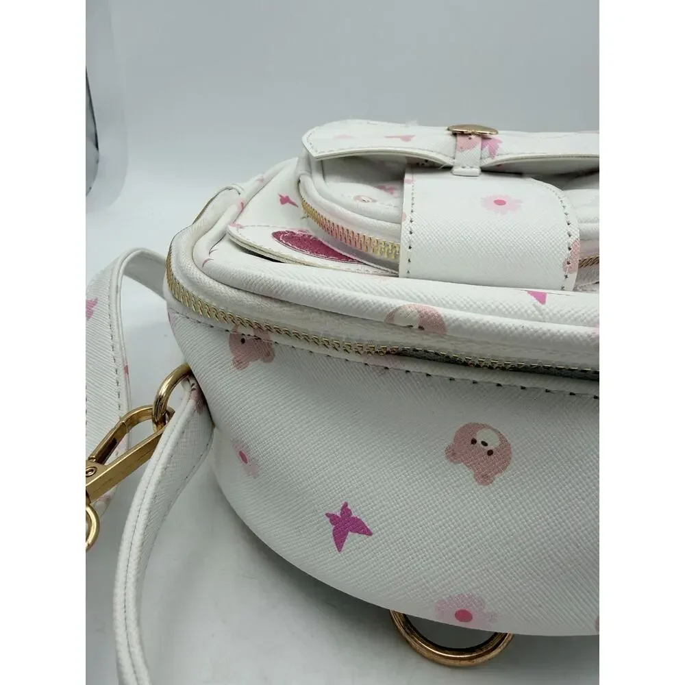 UNDER ONE SKY Mini Backpack Purse White Pink Bear Print Bow Bag Charm